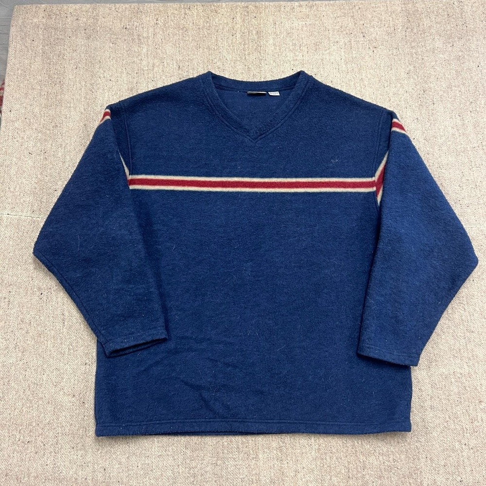 Vintage Bugle Boy Snow Fleece Sweatshirt Mens XXL Blue 2000s Y2K Striped